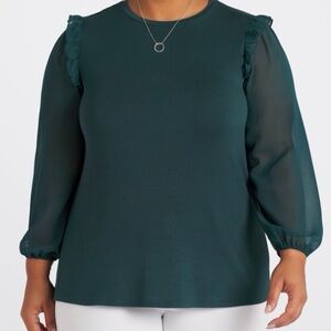 Chic Teal Blouse with Ruffle Accents